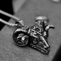 Load image into Gallery viewer, Hexagram Ram Head Pagan Pendant Necklace
