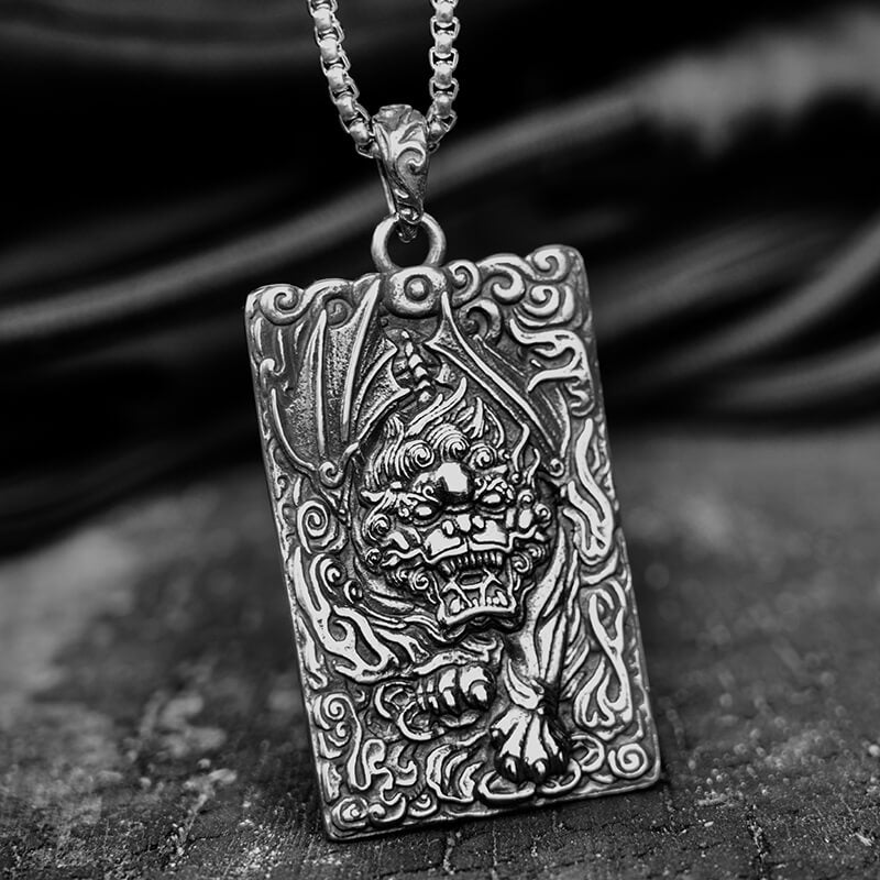 Mens Japanese Chinese Mythology Beast Kirin Amulet Pendant Necklace Stainless Steel