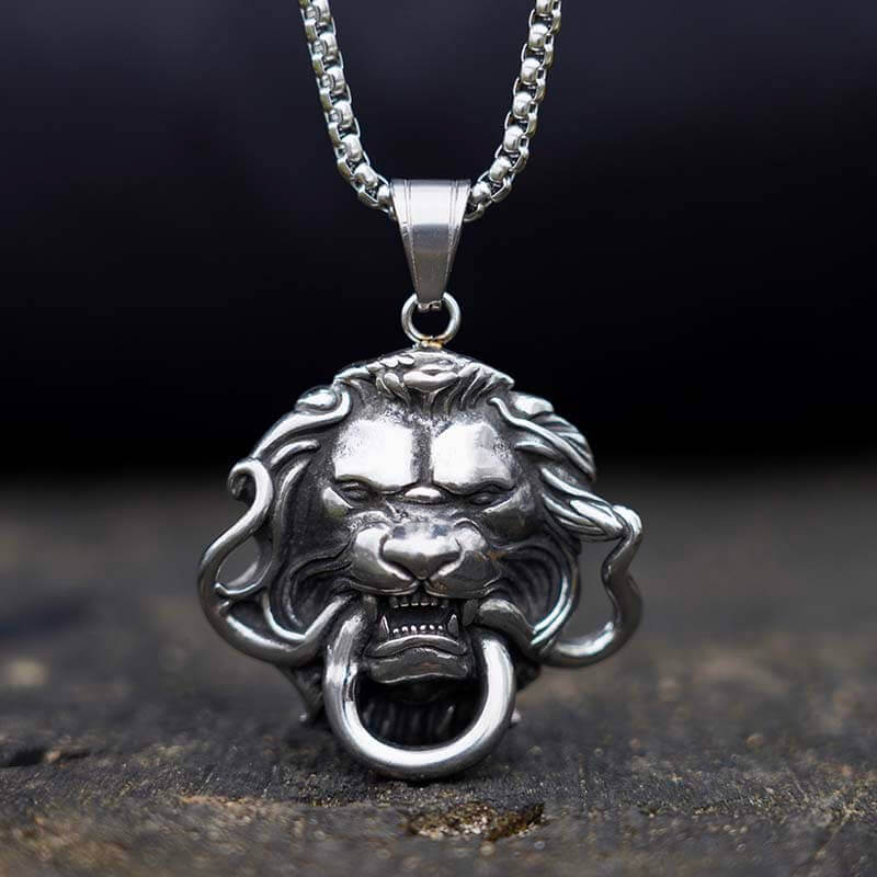 Mens Lion Head Pendant Necklace