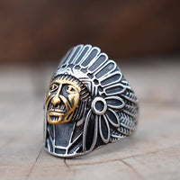 Load image into Gallery viewer, Mens Gold Indian Chief Head Face Ring
