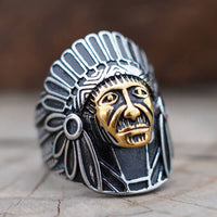 Load image into Gallery viewer, Mens Gold Indian Chief Head Face Ring
