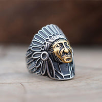 Load image into Gallery viewer, Mens Gold Indian Chief Head Face Ring
