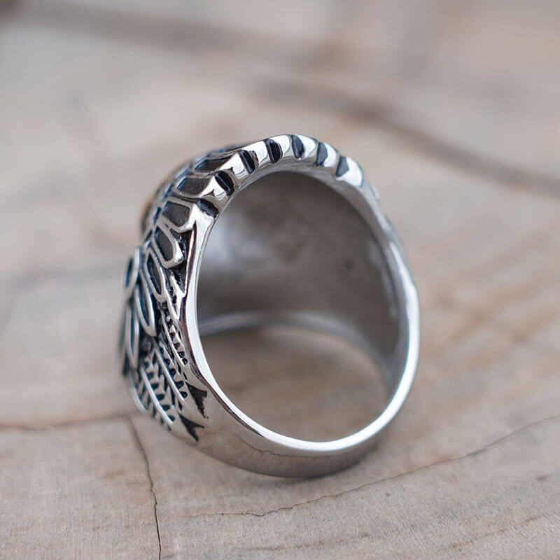 Mens Native American Indian Chief Face Gold Biker Ring Stainless