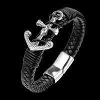 Load image into Gallery viewer, Mens Nautical Marine Anchor Leather Bracelet For Sale Stainless Steel
