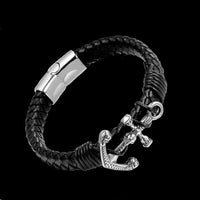 Load image into Gallery viewer, Mens Nautical Marine Anchor Leather Bracelet For Sale Stainless Steel
