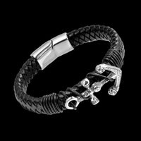 Load image into Gallery viewer, Mens Nautical Marine Anchor Leather Bracelet For Sale Stainless Steel
