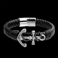 Load image into Gallery viewer, Mens Nautical Marine Anchor Leather Bracelet For Sale Stainless Steel
