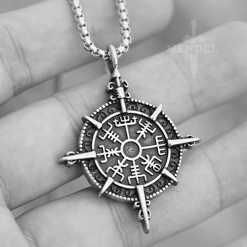 Norse Viking Compass Pagan Vegvisir Pendant Necklace Stainless