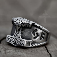 Load image into Gallery viewer, Mens Viking Thors Hammer Mjolnir Ring
