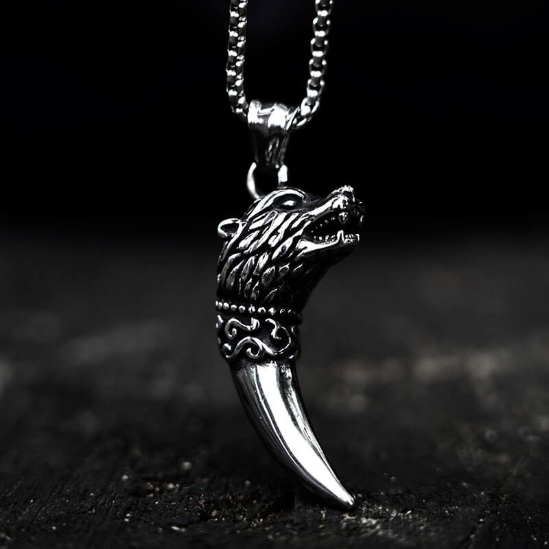 Norse Viking Wolf Tooth Pendant Necklace Stainless Steel