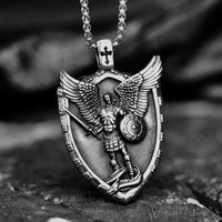 Mens Saint St Michael Archangel Shield Medal Pendant Necklace For