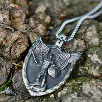 Load image into Gallery viewer, Mens Saint St Michael Medal Shield Pendant Necklace
