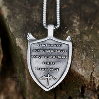 Load image into Gallery viewer, Mens Saint St Michael Medal Shield Pendant Necklace
