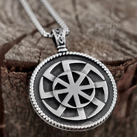 Load image into Gallery viewer, Mens Slavic Pagan Kolovrat Amulet Pendant Necklace Jewelry For Sale
