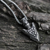 Load image into Gallery viewer, Viking Arrowhead Valknut Pendant Necklace
