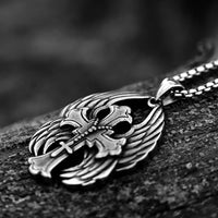 Load image into Gallery viewer, Stainless Steel Mens Gothic Biker Angel Wings Cross Pendant Necklace
