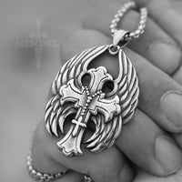 Load image into Gallery viewer, Stainless Steel Mens Gothic Biker Angel Wings Cross Pendant Necklace
