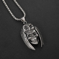 Load image into Gallery viewer, Stainless Steel Gothic Mens Biker Punk Owl Skull Necklace for Sale
