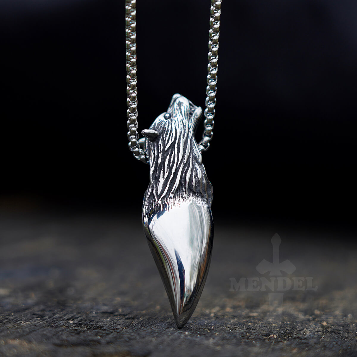 Stainless Steel Mens Norse Viking Wolf Geri Tooth Pendant Necklace