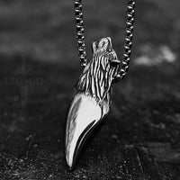 Load image into Gallery viewer, Stainless Steel Mens Norse Viking Wolf Geri Tooth Pendant Necklace
