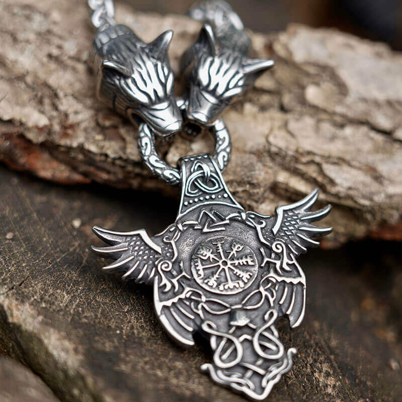 Viking Raven Wolf Pendant Necklace