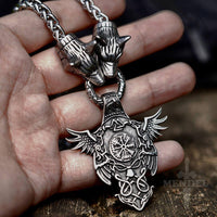 Load image into Gallery viewer, Viking Raven Wolf Pendant Necklace

