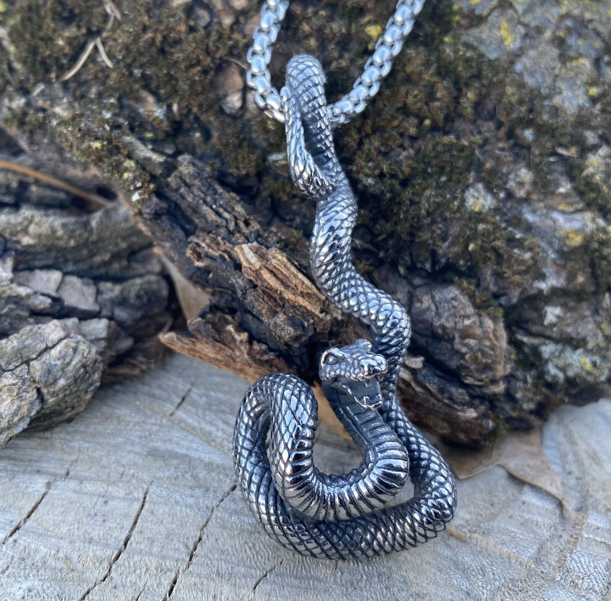 Mens Cobra Snake Pendant Necklace Stainless Steel