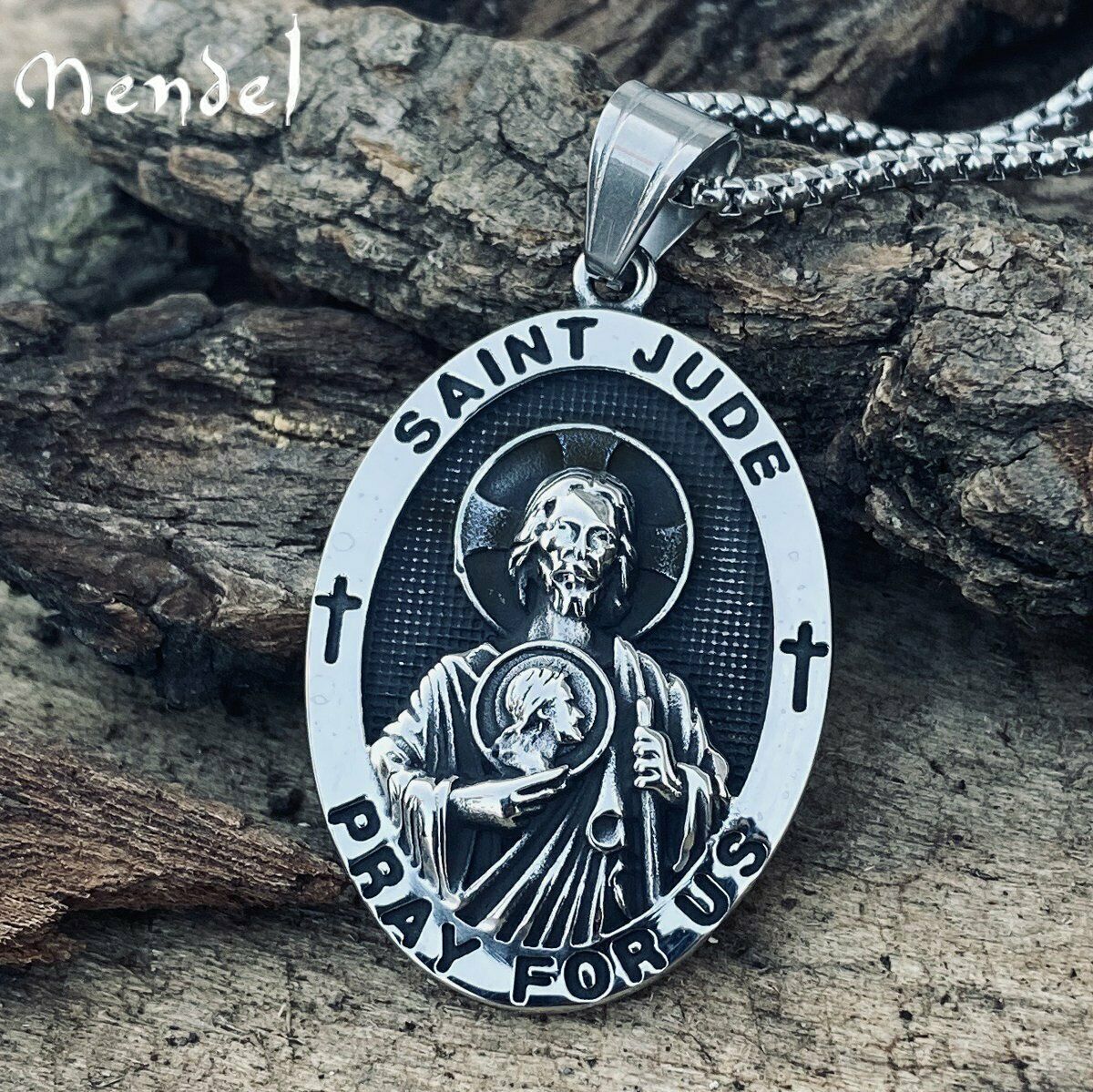 Mens St. Saint Jude Medal Pendant Necklace Stainless Steel
